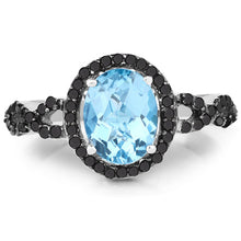 Load image into Gallery viewer, 2.92 Carat Genuine Blue Topaz, Black Diamond & White Diamond .925 Sterling Silver Ring