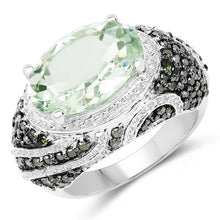 Load image into Gallery viewer, 5.98 Carat Genuine Green Amethyst & Green Diamond .925 Sterling Silver Ring