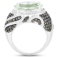 Load image into Gallery viewer, 5.98 Carat Genuine Green Amethyst & Green Diamond .925 Sterling Silver Ring
