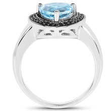 Load image into Gallery viewer, 2.06 Carat Genuine Swiss Blue Topaz and Black Diamond .925 Sterling Silver Ring