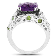 Load image into Gallery viewer, 3.27 Carat Genuine Amethyst, Chrome Diopside & Black Diamond .925 Sterling Silver Ring