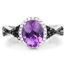 Load image into Gallery viewer, 1.64 Carat Genuine Amethyst, Black Diamond & White Diamond .925 Sterling Silver Ring