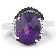 Load image into Gallery viewer, 4.52 Carat Genuine Amethyst, Black Diamond & White Diamond .925 Sterling Silver Ring