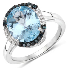 Load image into Gallery viewer, 5.27 Carat Genuine Swiss Blue Topaz, Blue Diamond and White Diamond .925 Sterling Silver Ring