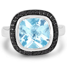 Load image into Gallery viewer, 5.23 Carat Genuine Baby Swiss Blue Topaz and Black Diamond .925 Sterling Silver Ring
