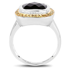 Load image into Gallery viewer, 3.67 Carat Genuine Smoky Quartz and Yellow Diamond .925 Sterling Silver Ring