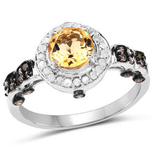 Load image into Gallery viewer, 1.06 Carat Genuine Citrine, Champagne Diamond & White Diamond .925 Sterling Silver Ring