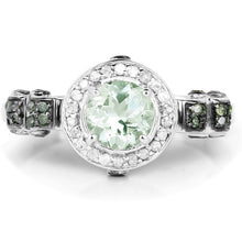 Load image into Gallery viewer, 1.07 Carat Genuine Green Amethyst, Green Diamond and White Diamond .925 Sterling Silver Ring