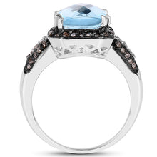 Load image into Gallery viewer, 4.33 Carat Genuine Swiss Blue Topaz, Champagne Diamond & White Diamond .925 Sterling Silver Ring