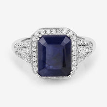 将图片加载到图库查看器,4.80 Carat Glass Filled Sapphire and White Topaz .925 Sterling Silver Ring