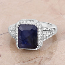 将图片加载到图库查看器,4.80 Carat Glass Filled Sapphire and White Topaz .925 Sterling Silver Ring