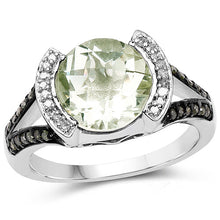 Load image into Gallery viewer, 3.59 Carat Genuine Green Amethyst, Green Diamond & White Diamond .925 Sterling Silver Ring