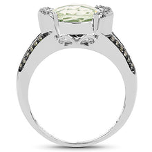 Load image into Gallery viewer, 3.59 Carat Genuine Green Amethyst, Green Diamond & White Diamond .925 Sterling Silver Ring