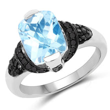 Load image into Gallery viewer, 3.81 Carat Genuine Baby Swiss Blue Topaz, Black Diamond and White Diamond .925 Sterling Silver Ring