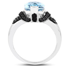 Load image into Gallery viewer, 3.81 Carat Genuine Baby Swiss Blue Topaz, Black Diamond and White Diamond .925 Sterling Silver Ring