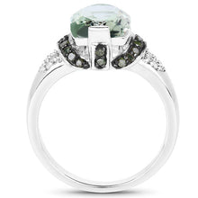 将图片加载到图库查看器,2.92 Carat Genuine Green Amethyst, Green Diamond & White Diamond .925 Sterling Silver Ring
