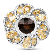 Load image into Gallery viewer, 3.46 Carat Genuine Smoky Quartz & Citrine .925 Sterling Silver Ring