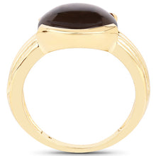 Load image into Gallery viewer, 14K Yellow Gold Plated 4.89 Carat Genuine Smoky Quartz .925 Sterling Silver Ring