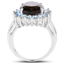 Load image into Gallery viewer, 6.79 Carat Genuine Smoky Quartz & Blue Topaz .925 Sterling Silver Ring