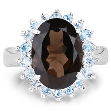 Load image into Gallery viewer, 6.79 Carat Genuine Smoky Quartz & Blue Topaz .925 Sterling Silver Ring