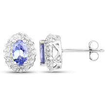 将图片加载到图库查看器,2.46 Carat Genuine Tanzanite and White Topaz .925 Sterling Silver 3 Piece Jewelry Set (Ring, Earrings, and Pendant w/ Chain)