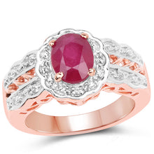 Load image into Gallery viewer, 14K Rose Gold Plated 1.67 Carat Glass Filled Ruby and White Topaz .925 Sterling Silver Ring