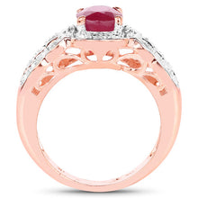 Load image into Gallery viewer, 14K Rose Gold Plated 1.67 Carat Glass Filled Ruby and White Topaz .925 Sterling Silver Ring