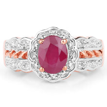 Load image into Gallery viewer, 14K Rose Gold Plated 1.67 Carat Glass Filled Ruby and White Topaz .925 Sterling Silver Ring