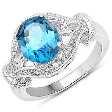 Load image into Gallery viewer, 3.26 Carat Genuine London Blue Topaz & White Diamond .925 Sterling Silver Ring