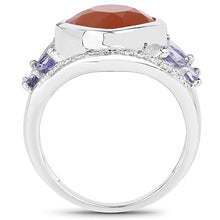 Load image into Gallery viewer, 4.67 Carat Genuine Peach Moonstone and Tanzanite .925 Sterling Silver Ring