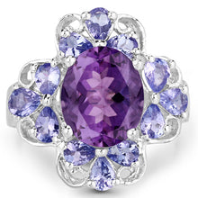 Load image into Gallery viewer, 4.88 Carat Genuine Amethyst and Tanzanite .925 Sterling Silver Ring