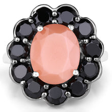 Load image into Gallery viewer, 7.88 Carat Genuine Peach Moonstone and Black Spinel .925 Sterling Silver Ring