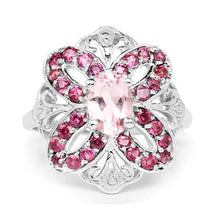 Load image into Gallery viewer, 1.82 Carat Genuine Morganite & Rhodolite .925 Sterling Silver Ring