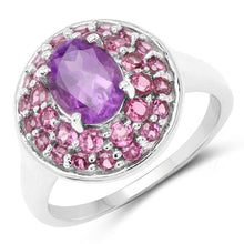Load image into Gallery viewer, 2.48 Carat Genuine Amethyst and Rhodolite .925 Sterling Silver Ring