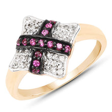 Load image into Gallery viewer, 14K Yellow Gold Plated 0.57 Carat Genuine Ruby and White Cubic Zirconia .925 Sterling Silver Ring