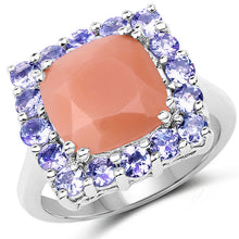 Load image into Gallery viewer, 6.70 Carat Genuine Peach Moonstone and Tanzanite .925 Sterling Silver Ring