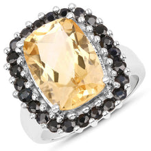 Load image into Gallery viewer, 7.46 Carat Genuine Citrine and Black Spinel .925 Sterling Silver Ring