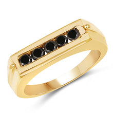 Load image into Gallery viewer, 14K Yellow Gold Plated 0.50 Carat Genuine Black Diamond .925 Sterling Silver Ring