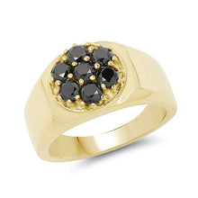 Load image into Gallery viewer, 14K Yellow Gold Plated 0.98 Carat Genuine Black Diamond .925 Sterling Silver Ring
