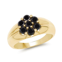 Load image into Gallery viewer, 14K Yellow Gold Plated 0.91 Carat Genuine Black Diamond .925 Sterling Silver Ring