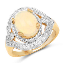 Load image into Gallery viewer, 14K Yellow Gold Plated 1.88 Carat Genuine Ethiopian Opal and White Topaz .925 Sterling Silver Ring
