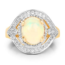 Load image into Gallery viewer, 14K Yellow Gold Plated 1.88 Carat Genuine Ethiopian Opal and White Topaz .925 Sterling Silver Ring