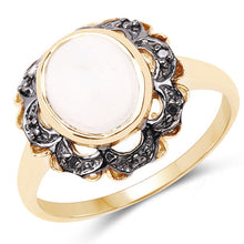 将图片加载到图库查看器,3.04 Carat Genuine White Moonstone and Black Diamond .925 Sterling Silver Ring