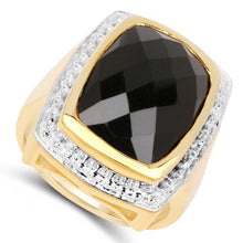 Load image into Gallery viewer, 14K Yellow Gold Plated 11.00 Carat Genuine Black Onyx .925 Sterling Silver Ring