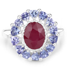 Load image into Gallery viewer, 3.70 Carat Glass Filled Ruby and Tanzanite .925 Sterling Silver Ring