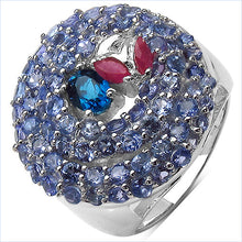 Load image into Gallery viewer, 3.31 Carat Genuine London Blue Topaz , Ruby & Tanzanite .925 Sterling Silver Ring