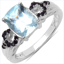 Load image into Gallery viewer, 1.92 Carat Genuine Aquamarine & Black Spinel .925 Sterling Silver Ring