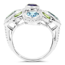 Load image into Gallery viewer, 5.13 Carat Genuine Amethyst , Blue Topaz & Peridot .925 Sterling Silver Ring
