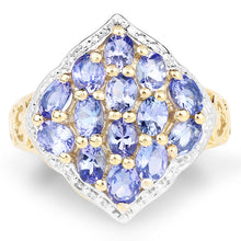 Load image into Gallery viewer, 14K Yellow Gold Plated 2.38 Carat Genuine Tanzanite .925 Sterling Silver Ring