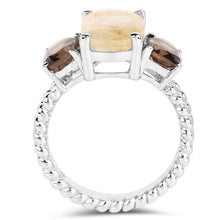 Load image into Gallery viewer, 5.75 Carat Genuine Golden Rutile & Smoky Quartz .925 Sterling Silver Ring